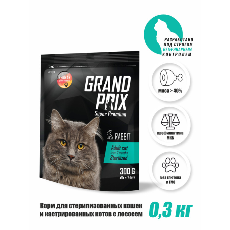 Grand Prix Корм сухой для стерилизованных кошек с кроликом 300 гр