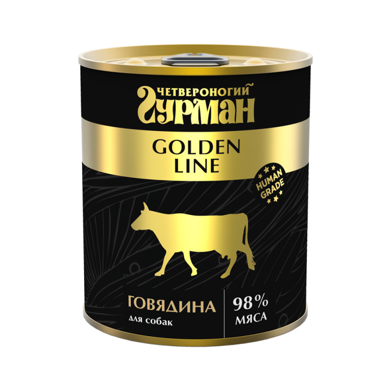 Четвероногий Гурман Golden Line Влажный корм (консервы) для собак, с говядиной, 340 гр.