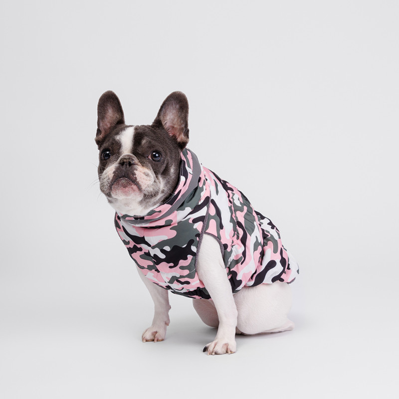 Rurri Куртка на молнии для собак породы французский бульдог, размер 2, розовый камуфляж
