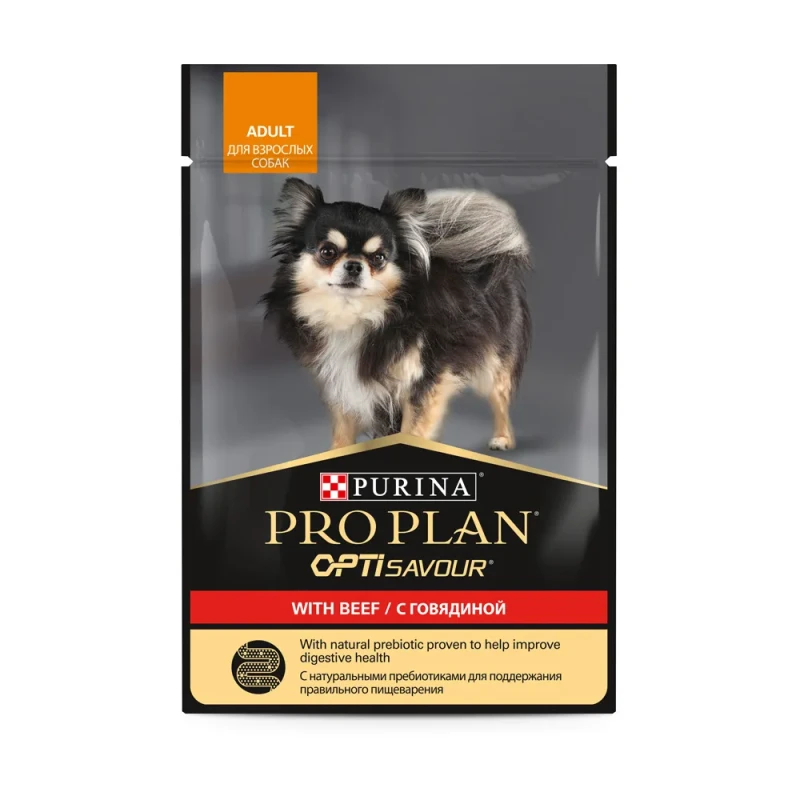 PRO PLAN® Opti Savour Влажный корм (пауч) для взрослых собак мелких пород, с говядиной в соусе, 85 гр.