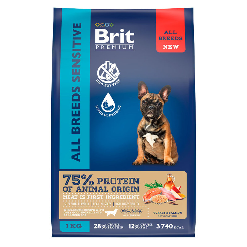 Brit Премиум Сухой корм для собак с чувствительным пищеварением, лосось и индейка, 1 кг