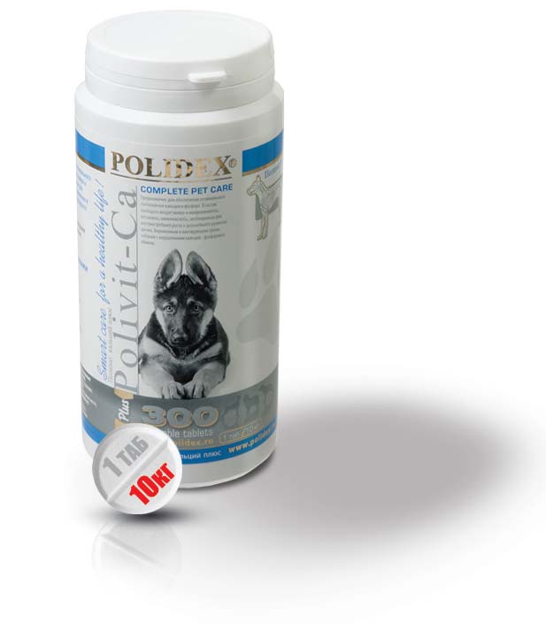 Polidex Поливит-Кальций+ Кормовая добавка для собак с нарушениями кальций - фосфорного обмена, 300 таблеток