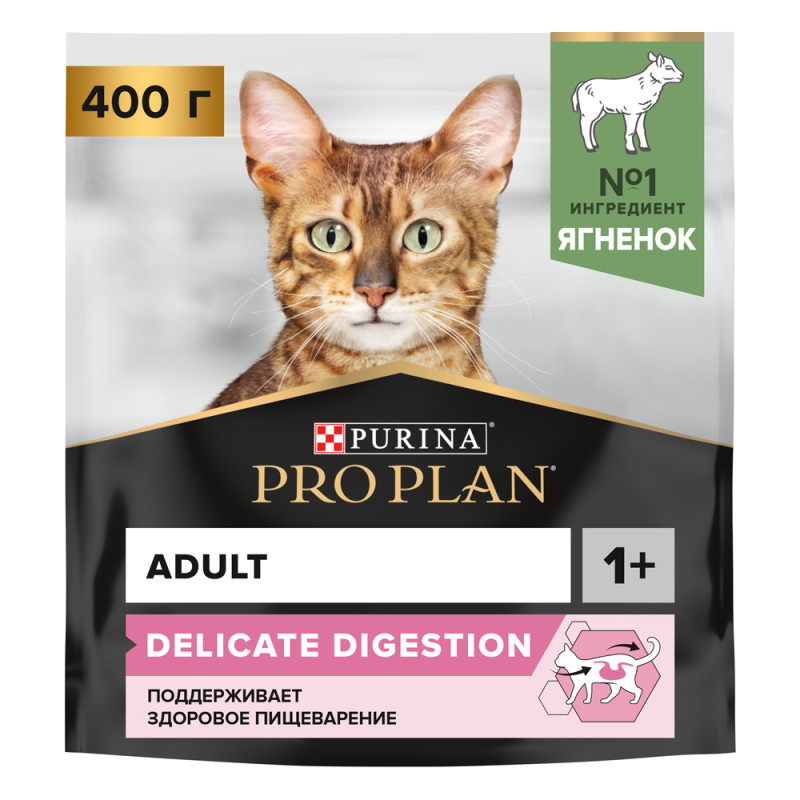 PRO PLAN® Delicate сухой корм для взрослых кошек при чувствительном пищеварении с ягненком, 400 г