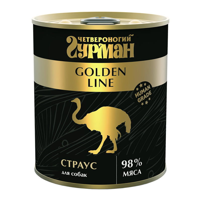 Четвероногий Гурман Golden Line Влажный корм (консервы) для собак, со страусом, 340 гр.
