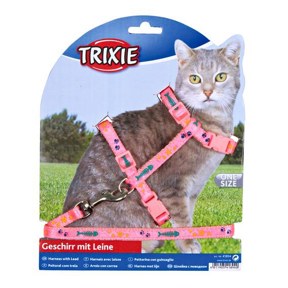 Trixie Шлейка с поводком для кошки с рисунком, нейлон, 22–36 см/10 мм, 1,2 м
