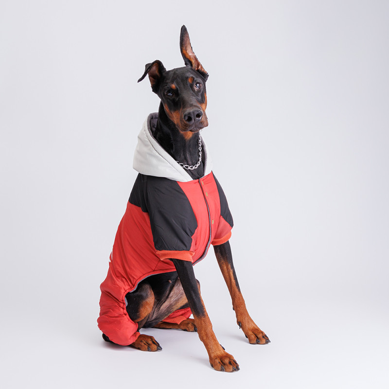 Petmax Комбинезон с капюшоном для собак, 4XL, красно-черный