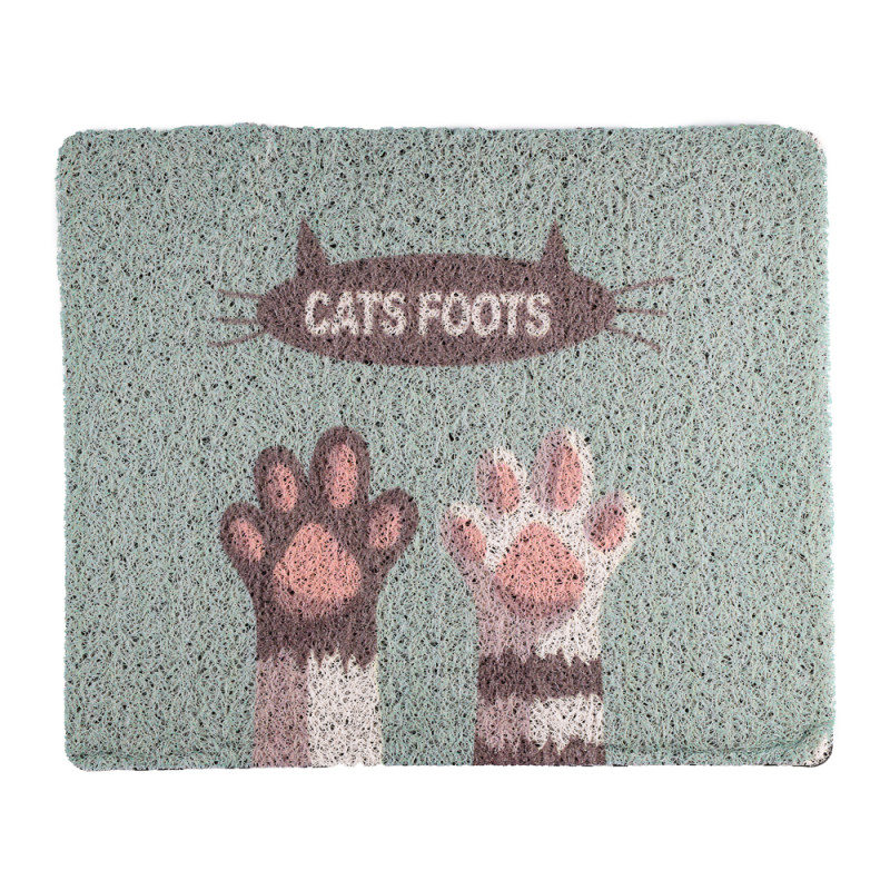 Rurri Коврик под туалет для кошек бирюзовый c надписью Cats Foots 45х38см
