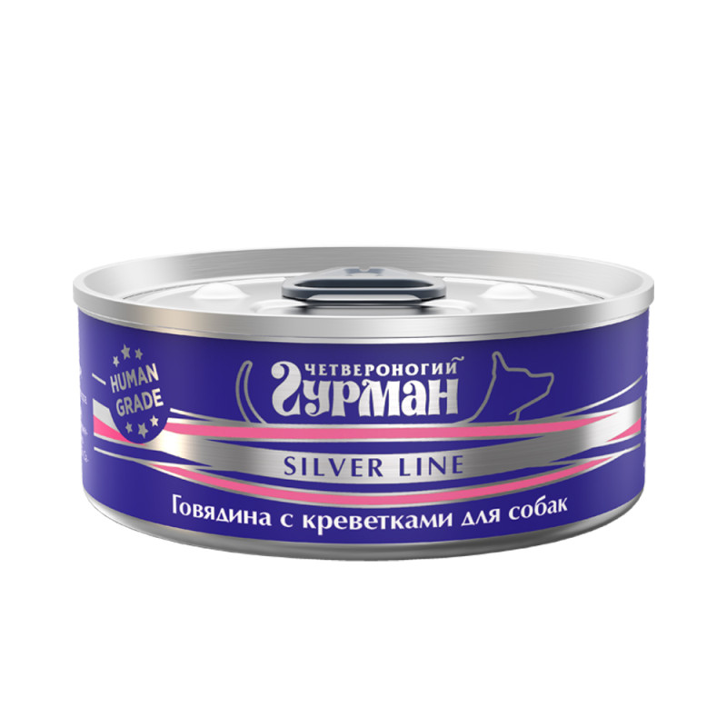 Четвероногий Гурман Silver Line консервы для собак, говядина с креветками, 100 г