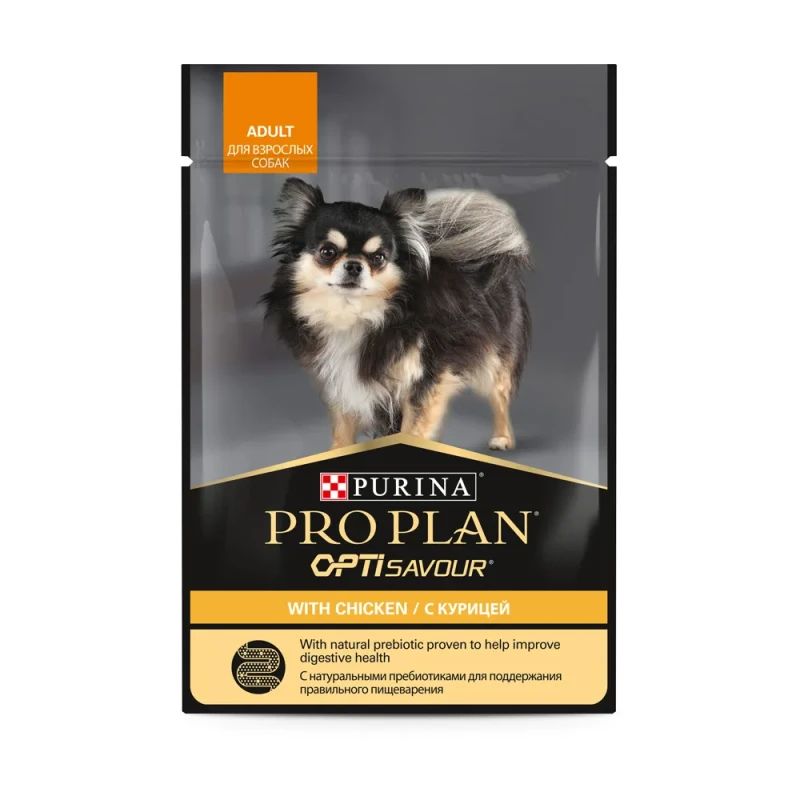 PRO PLAN® Opti Savour Влажный корм (пауч) для взрослых собак мелких пород, с курицей в соусе, 85 гр.