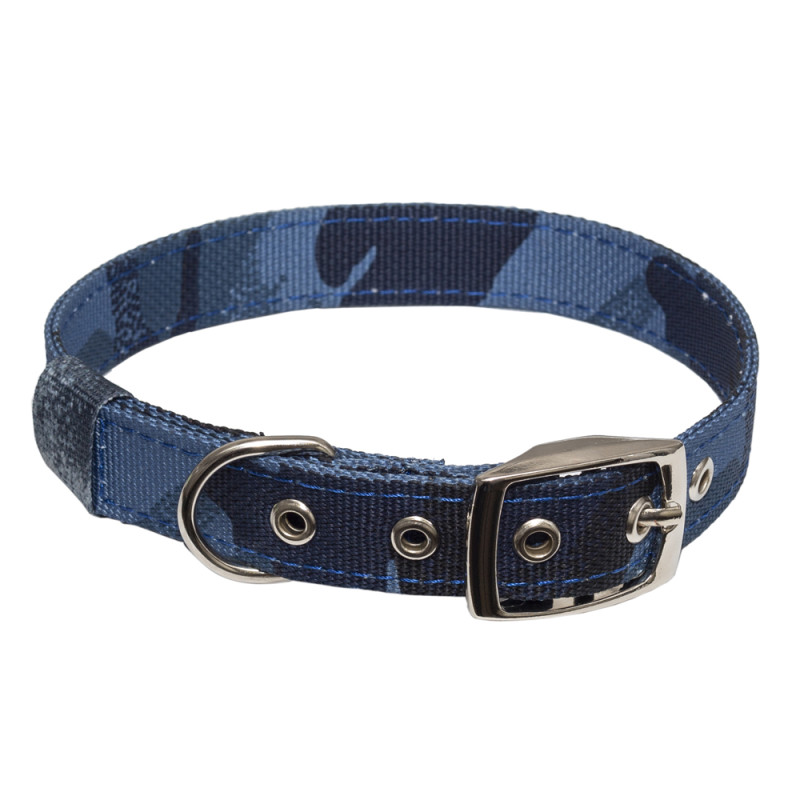 Каскад Ошейник для собак капроновый Камуфляж, синий, ширина 30 мм, обхват шеи 47-57 см