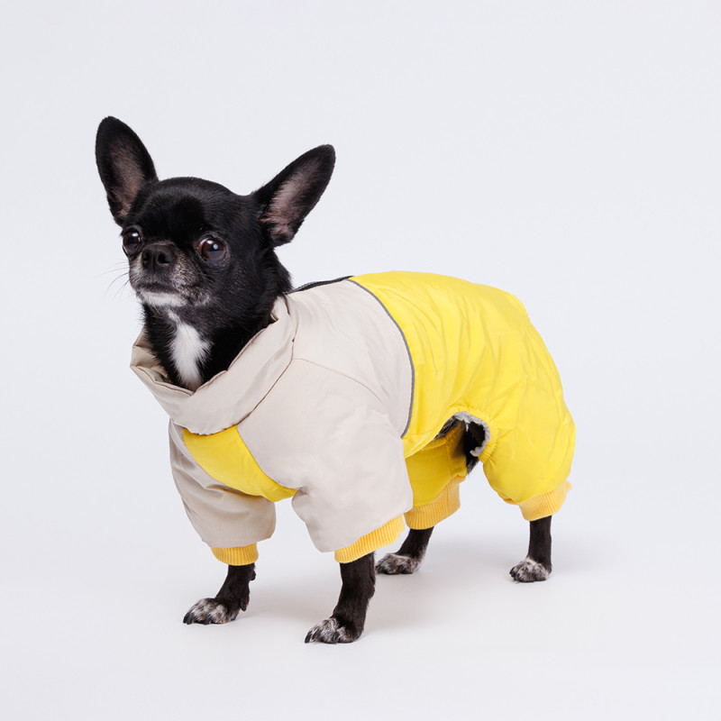 Petmax Комбинезон с диагональным замком для собак, S, желтый