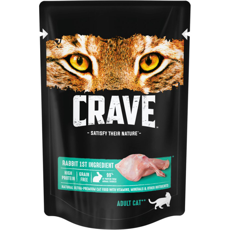 Crave Корм консервированный полнорационный для кошек всех пород старше 1 года с кроликом, 70 г