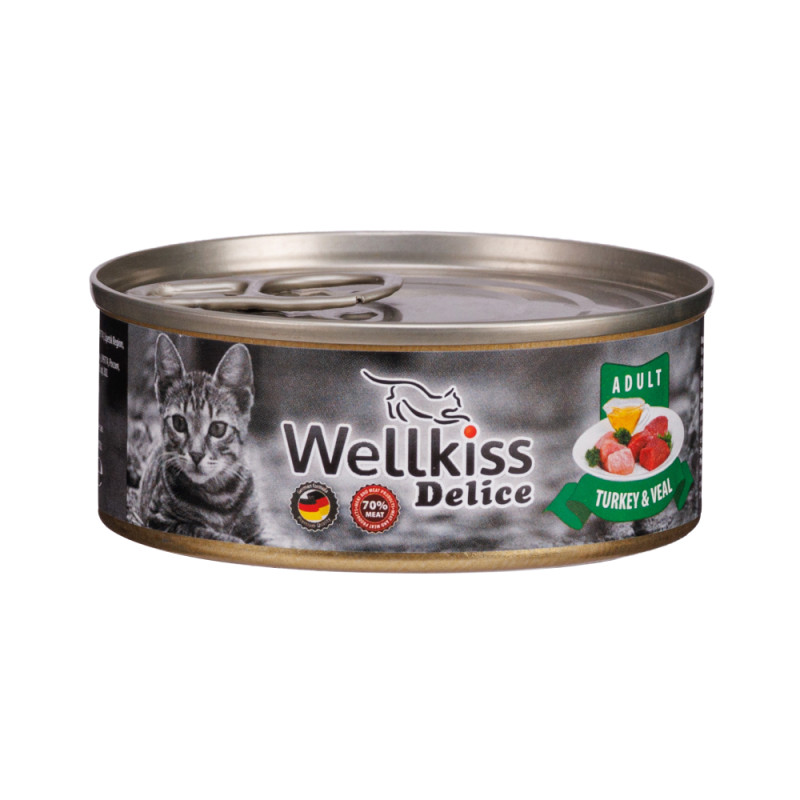 Wellkiss Delice Влажный корм (консервы) для кошек, индейка и телятина, 100 гр.