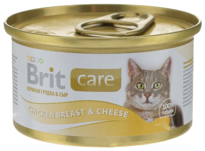 Brit Care Влажный корм (консервы) для кошек, с куриной грудкой и сыром, 80 гр.