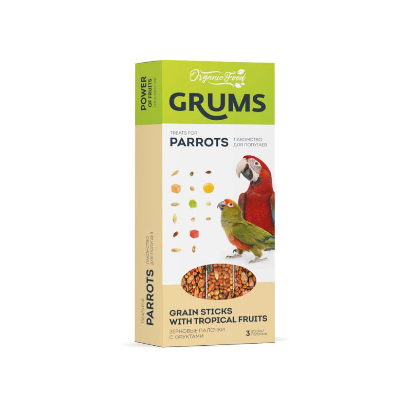 GRUMS Зерновые палочки для попугаев Тропические фрукты 3шт по 30гр