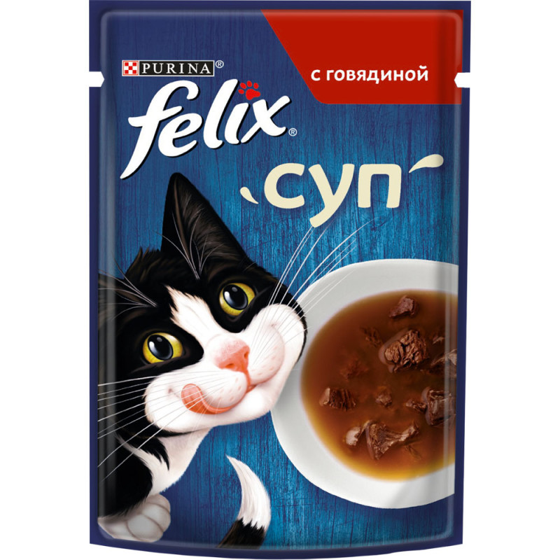 Felix Суп влажный корм для взрослых кошек с говядиной, в соусе, 48 г
