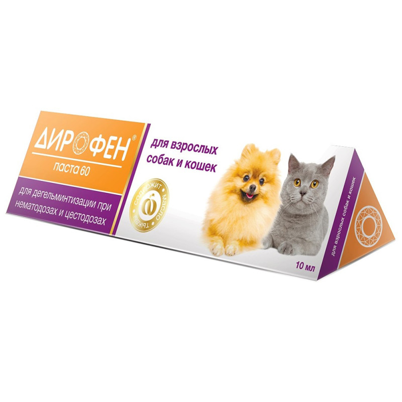 Apicenna Дирофен Паста 60 Антигельминтик для взрослых кошек и собак до 30 кг, 10 мл
