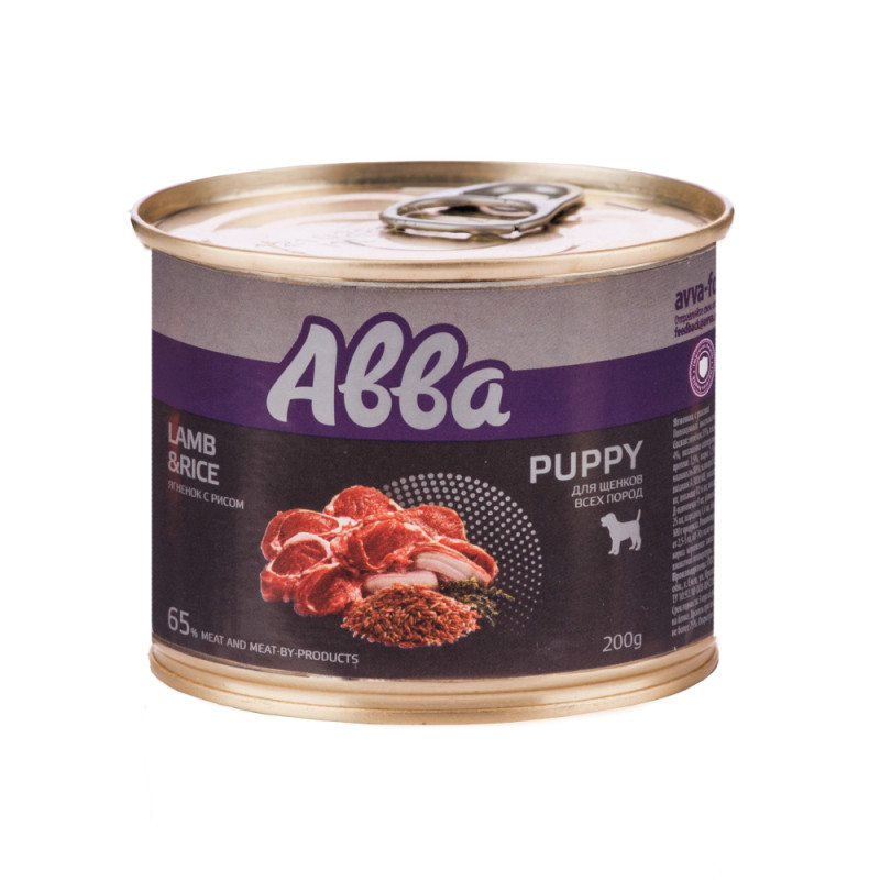 Aвва Puppy Консервы для щенков всех пород, с ягненком и рисом, 200 гр.