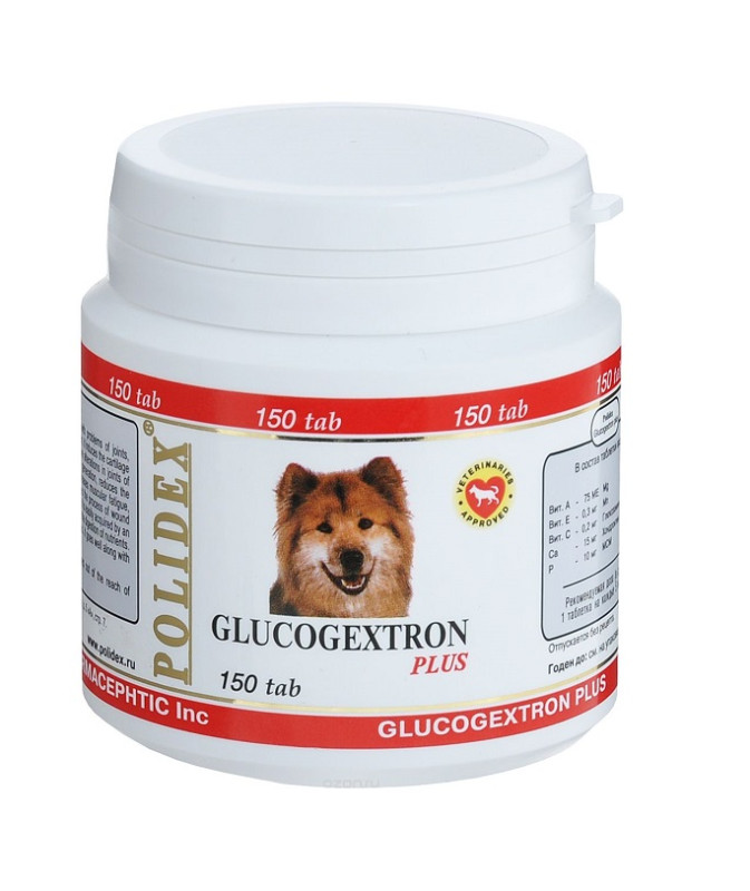 Polidex Глюкогестрон плюс Кормовая добавка для укрепления связок, суставов и хрящей у собак, 150 таблеток
