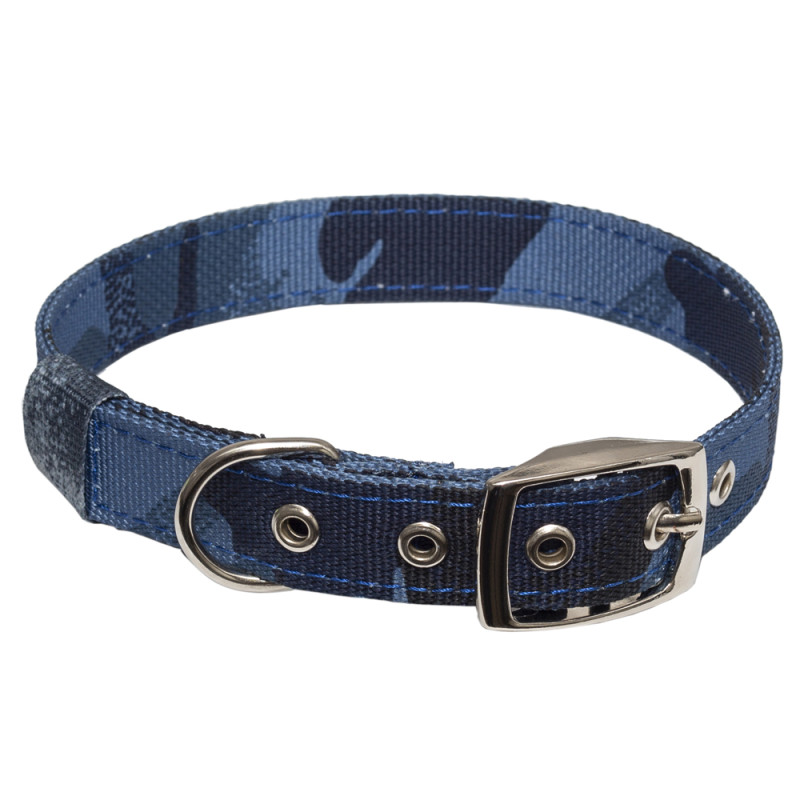 Каскад Ошейник для собак капроновый Камуфляж, синий, ширина 40 мм, обхват шеи 52-62 см