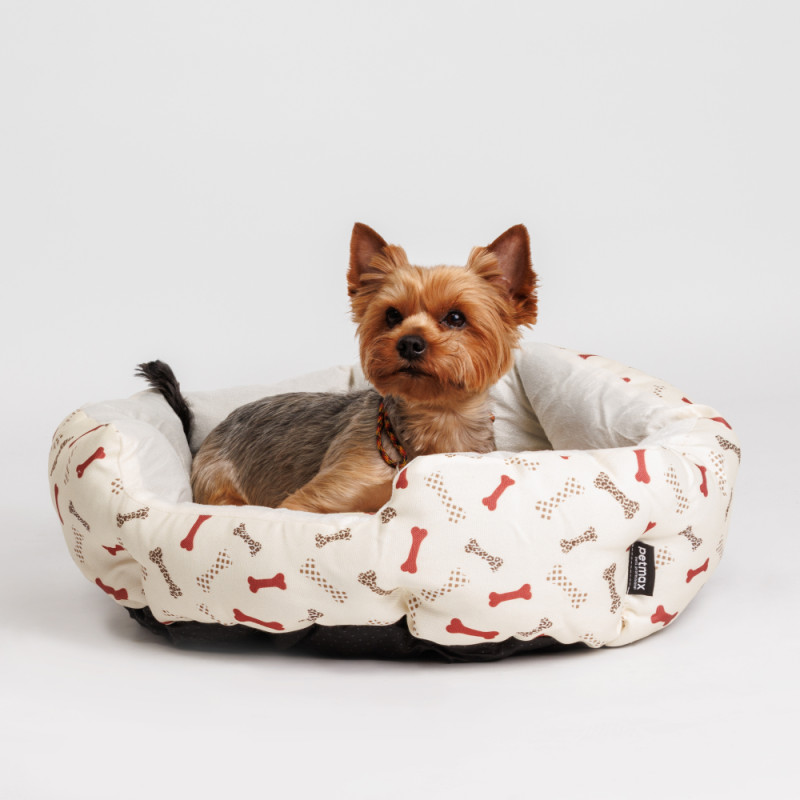 Petmax Лежак для собак и кошек Косточки, 60х50 см, бежевый
