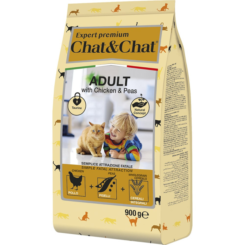 Chat&Chat Adult Сухой корм для кошек, с курицей и горохом, 900 гр.