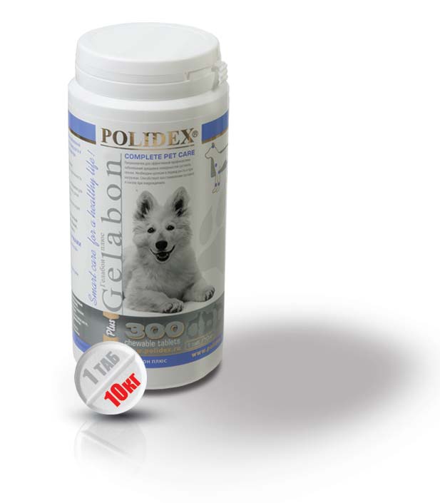 Polidex Гелабон+ Кормовая добавка для эффективной профилактики заболеваний хрящей, суставов и связок у собак, 300 таблеток