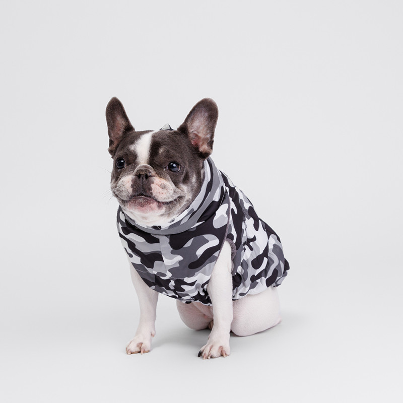 Rurri Куртка на молнии для собак породы французский бульдог, размер 2, черно-белый камуфляж