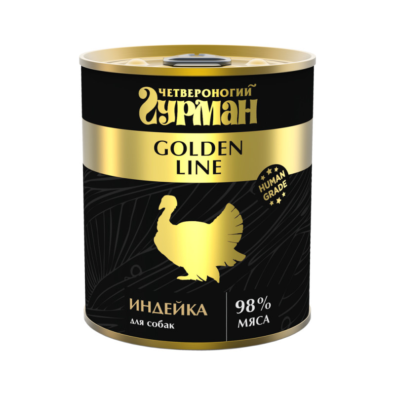 Четвероногий Гурман Golden Line Влажный корм (консервы) для собак, с индейкой, 340 гр.