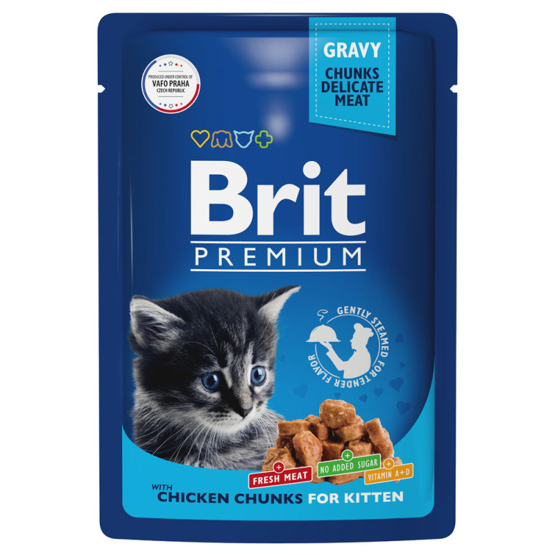 Brit Premium Влажный корм (пауч) для котят, цыпленок в соусе, 85 гр.