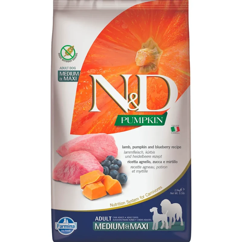Farmina N&D PUMPKIN сухой корм для собак средних и крупных пород, с ягненком, тыквой и черникой, 2,5кг
