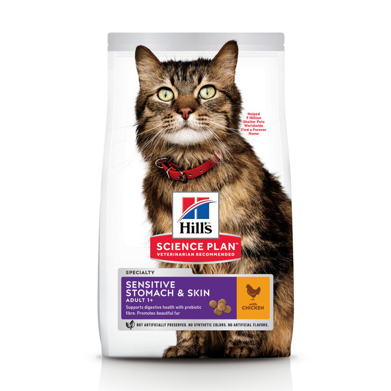 Hill's Science Plan Sensitive Stomach & Skin Сухой корм для кошек с чувствительным пищеварением и кожей, с курицей, 1,5 кг