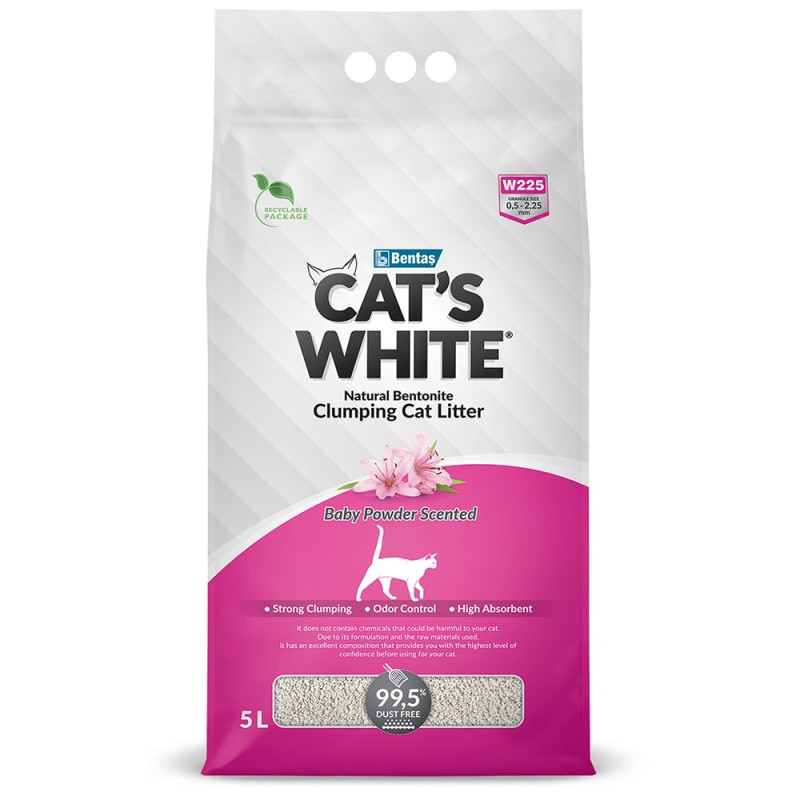 Cat's White Наполнитель комкующийся с ароматом Детской присыпки для кошачьего туалета, 5 л