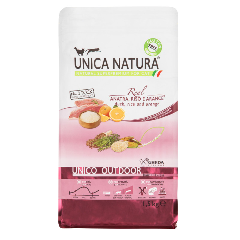UNICA Outdoor сухой корм для кошек с уткой, рисом и апельсинами, 1,5 кг