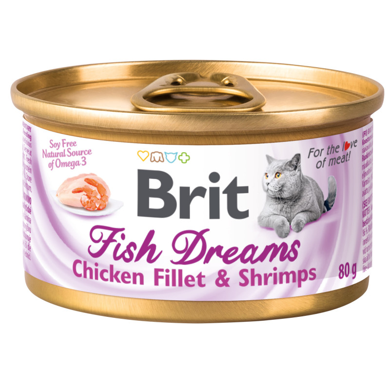 Brit Влажный корм для кошек Fish Dreams Chicken fillet & Shrimps, куриное филе и креветки, 80г