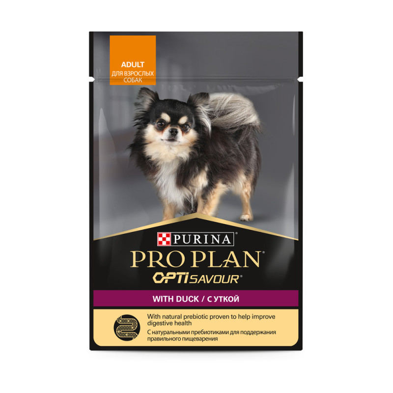 PRO PLAN® Opti Savour Влажный корм (пауч) для взрослых собак мелких пород, с уткой в соусе, 85 гр.