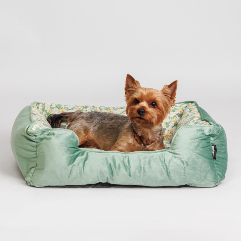 Petmax Лежак для собак и кошек Цветы, 60х50 см, зеленый