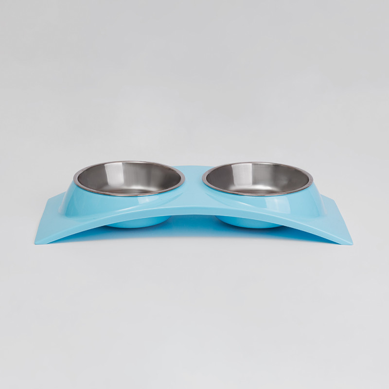 Petmax Миски металлические на подставке для кошек и собак, 300 мл, голубой