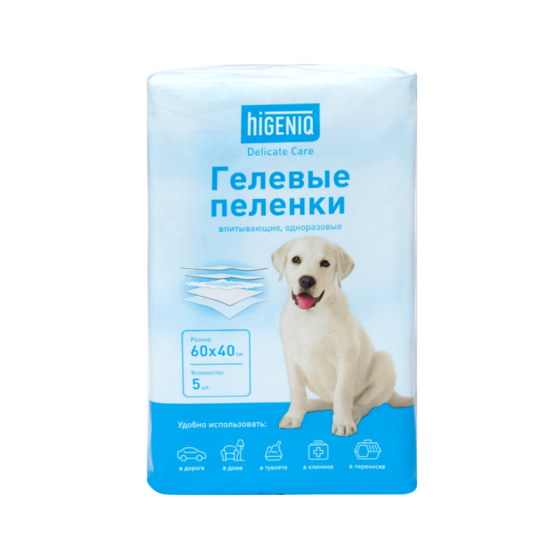 Higeniq Пеленки впитывающие гелевые для собак, 40х60 см, 5 шт.