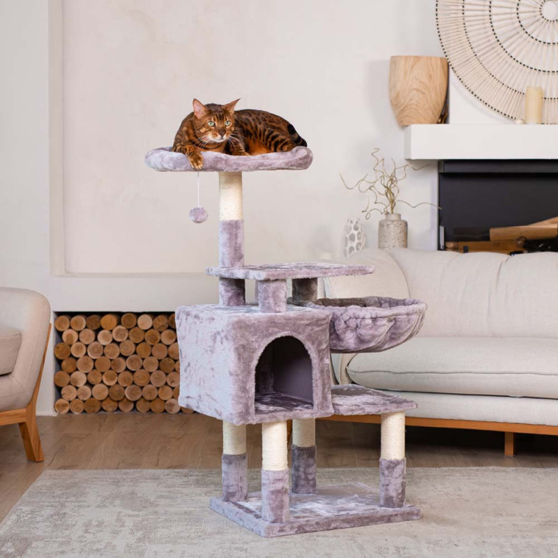 Petmax Дом-когтеточка (50х40х110,5 см) с гамаком и лежанкой для кошек