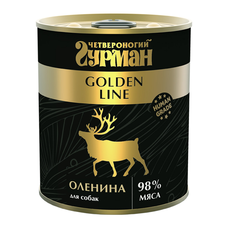 Четвероногий Гурман Golden Line Влажный корм (консервы) для собак, с олениной, 340 гр.