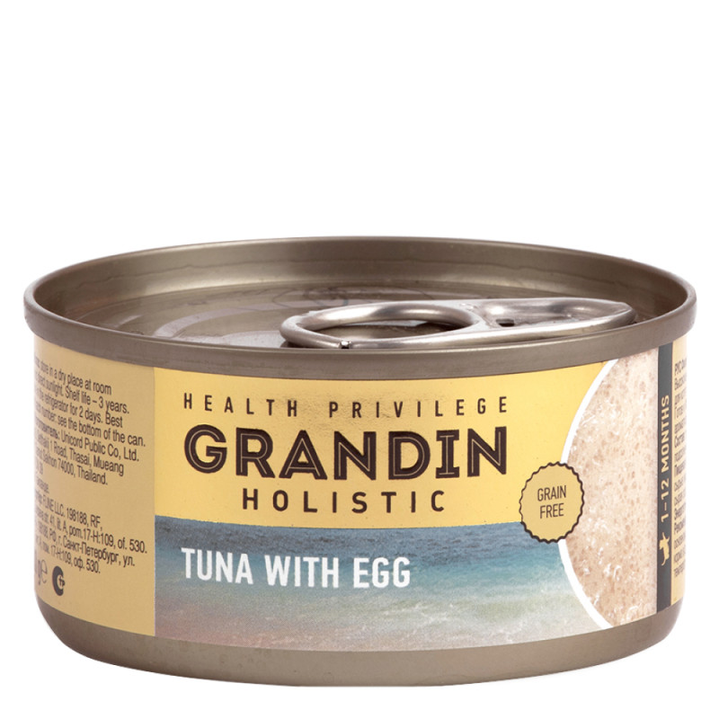Grandin Влажный корм (консервы) для котят, мусс тунца с яйцом, 80 гр.