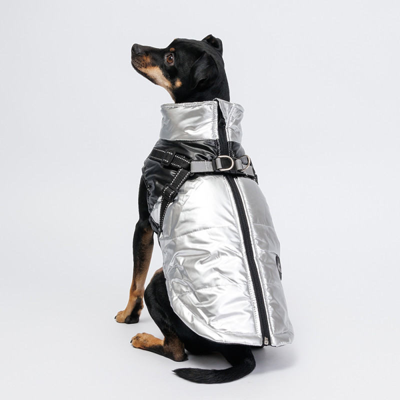 Rungo Куртка-жилетка со шлейкой для собак, M, серебряная