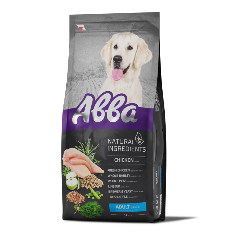 Aвва Natural Ingredients Сухой корм для взрослых собак крупных пород, с курицей, 12 кг