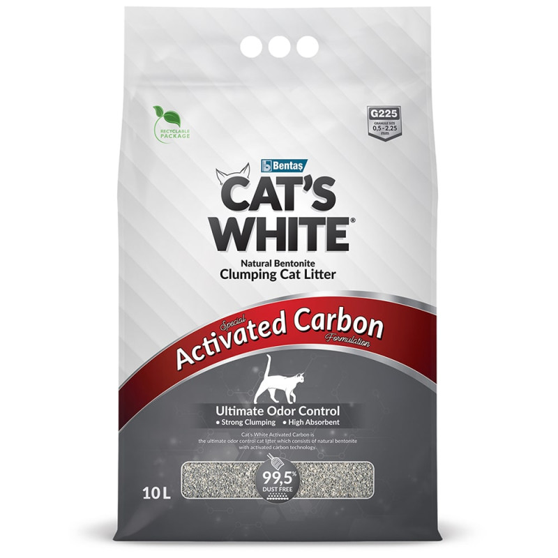 Cat's White Наполнитель комкующийся с активированным углем для кошачьего туалета, 10 л