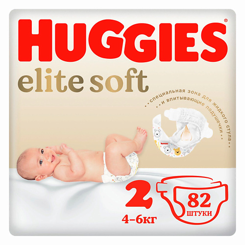 HUGGIES Подгузники Elite Soft для новорожденных 4-6кг 82
