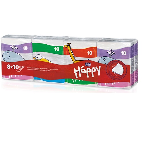 BELLA BABY HAPPY Носовые платочки трехслойные "Звери" мини-формат 80.0