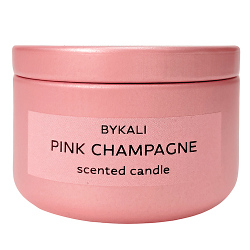 BYKALI Свеча ароматическая "Розовое шампанское" с деревянным фитилем в металлической банке 50.0