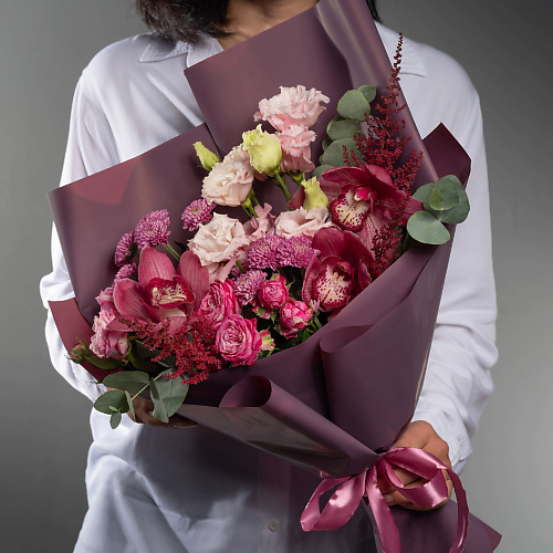 FLORPRO Букет из роз, орхидей и эустомы "Шёлковый путь"