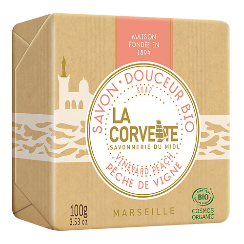 LA CORVETTE Мыло органическое для лица и тела Виноградный персик Marseille Vineyard Peach Soap